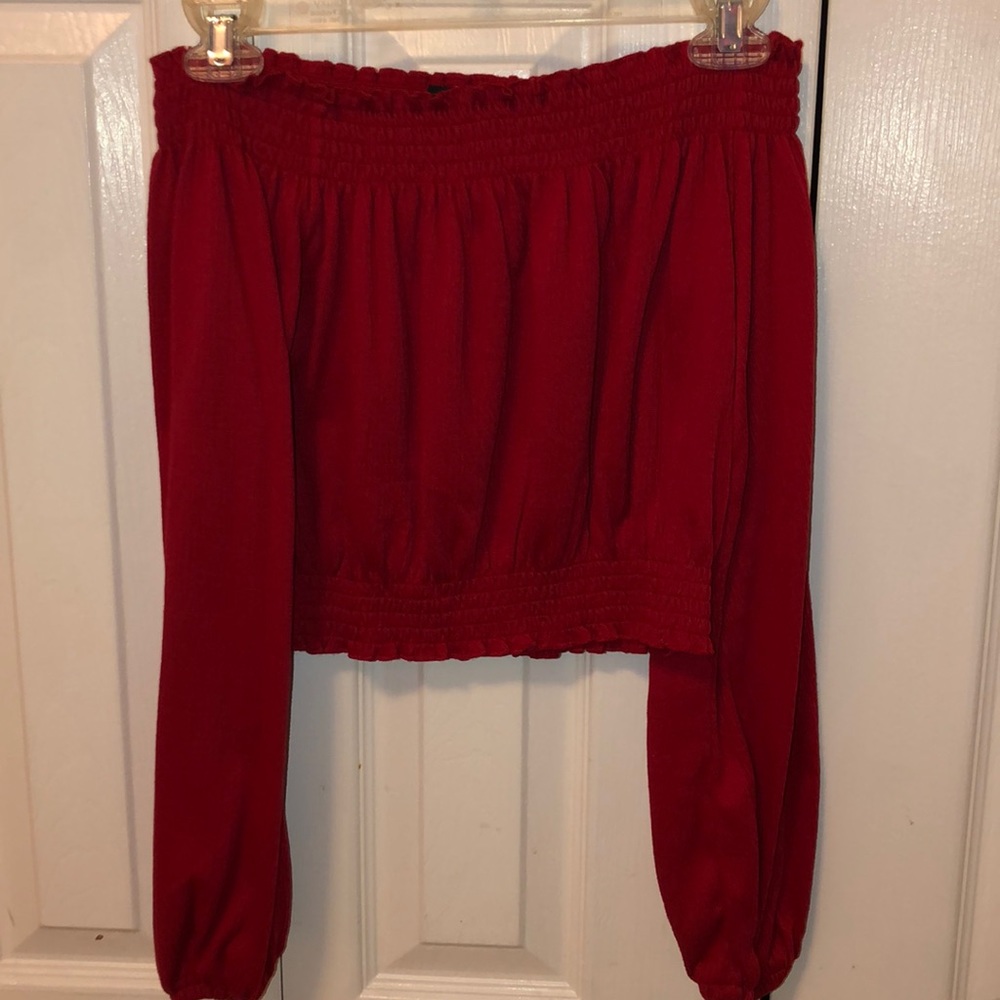 cropped long sleeve off the shoulder top